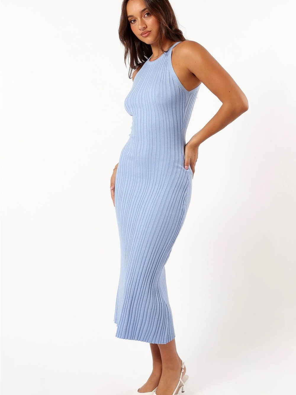 Petal & pup Sleeveless Ribbed Knit Midi Dress - Light Blue